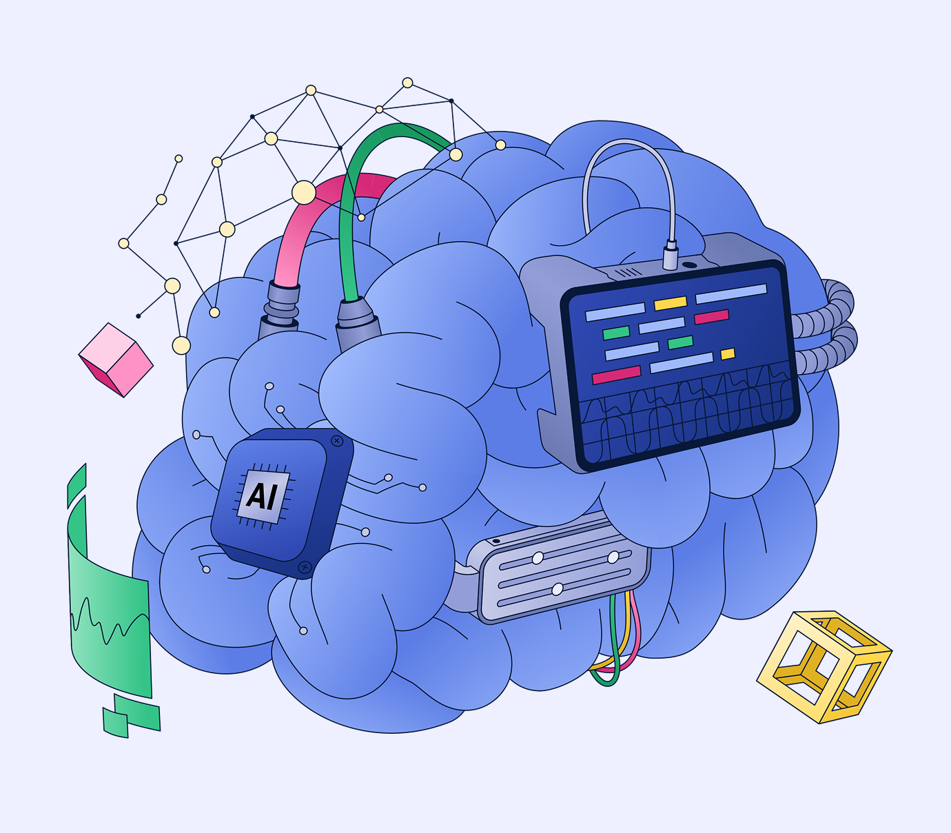 AI Brain Connected to Smart Devices vector illustration clipart