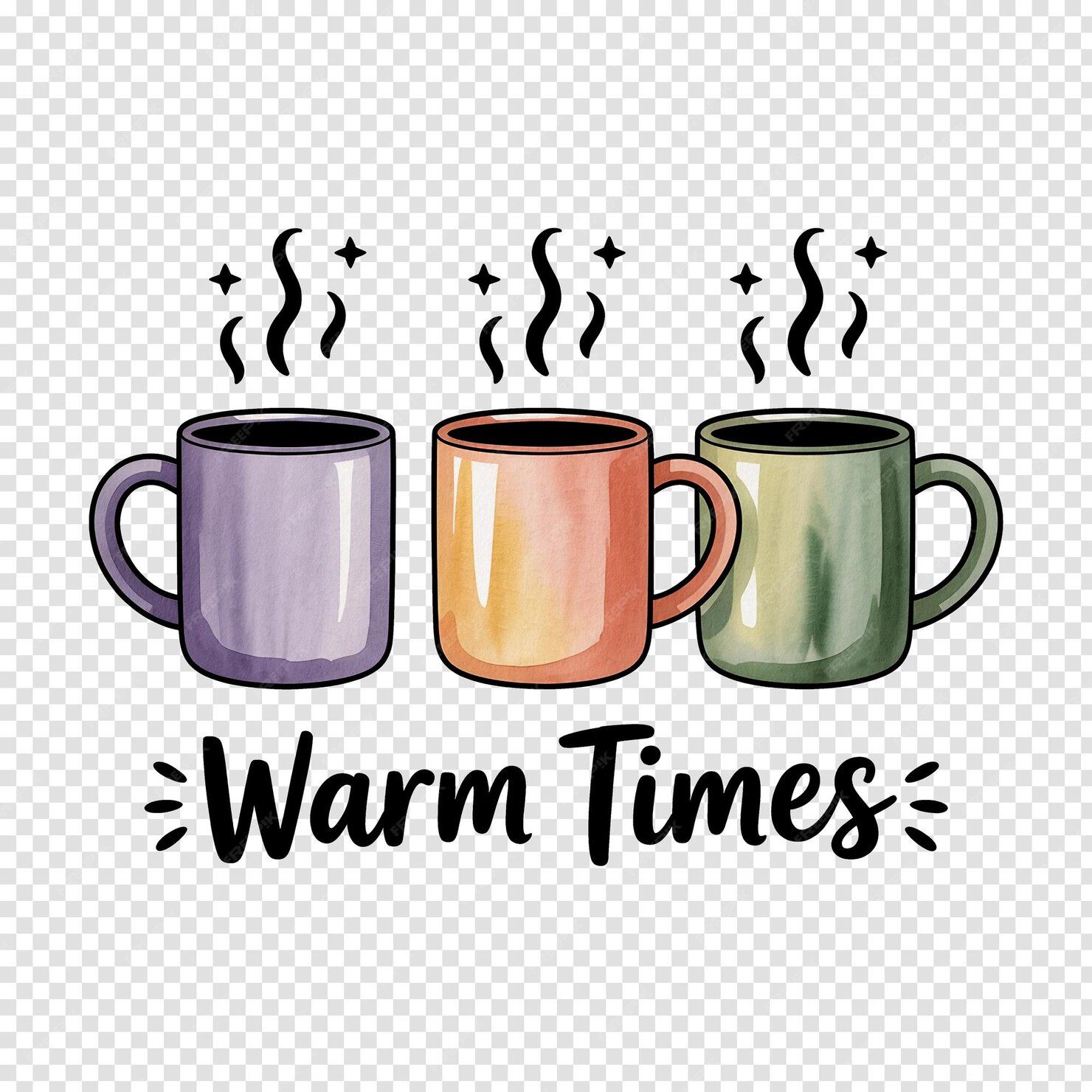 Watercolor warm times mugs typography design | Premium AI-generated PSD