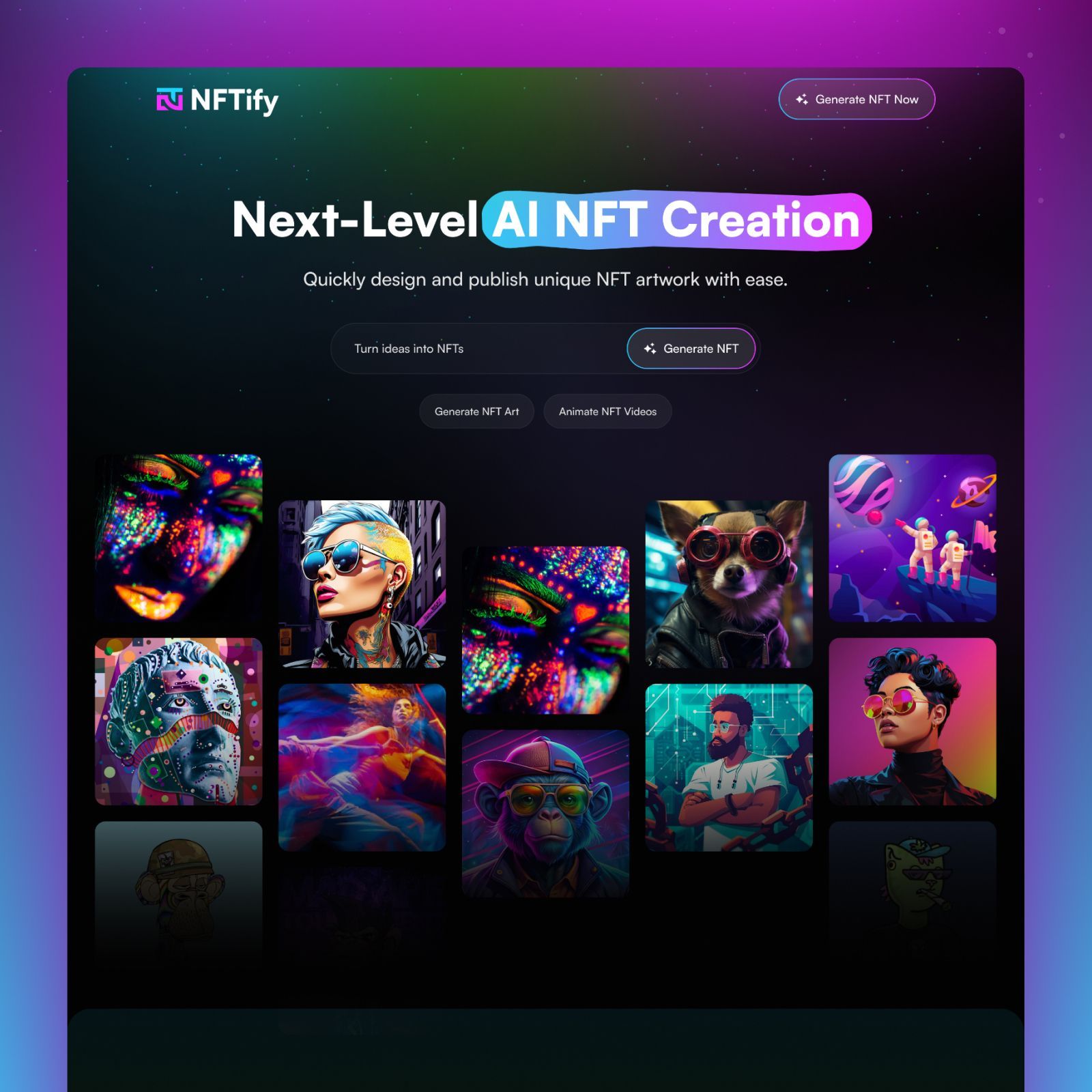 NFTify — AI NFT Generator Landing Page