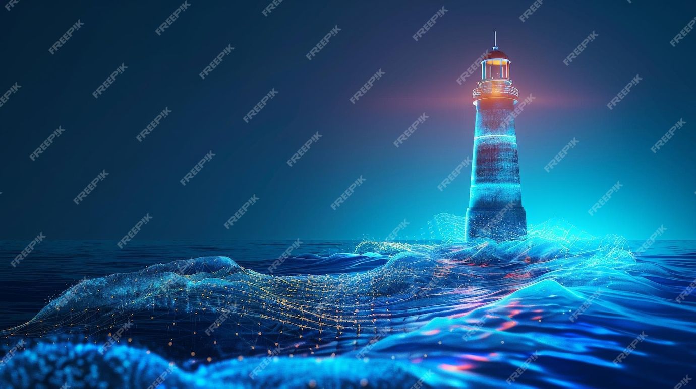 Futuristic lighthouse digital progress innovation and leadership banner | Premium AI-generated image