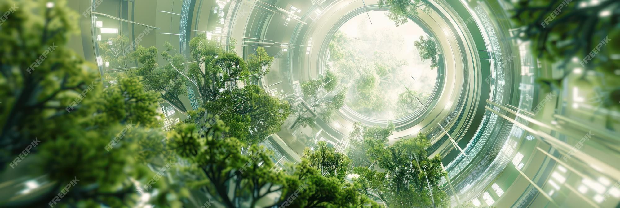 Futuristic digital binary code intertwined with natural green plants concept background for technological processes science presentations education etc | Premium AI-generated image