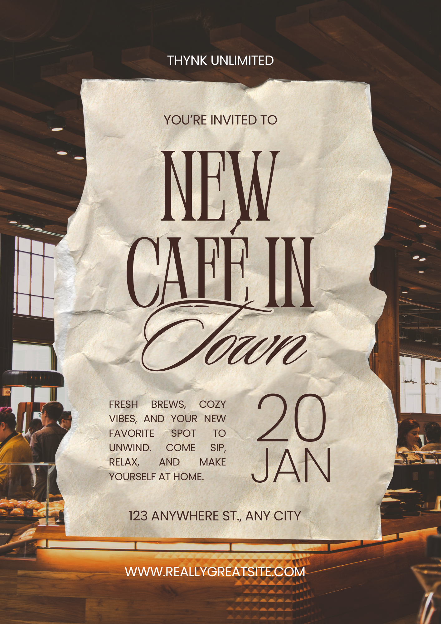 Brown and Cream Minimalist Typography Grand Opening Cafe Flyer