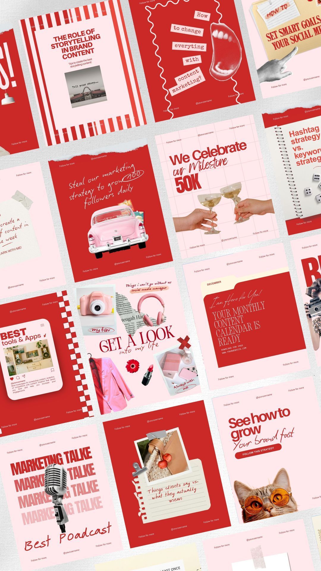 Vibrant Pink & Red Social Media Manager Templates for Coaches & Content Creators