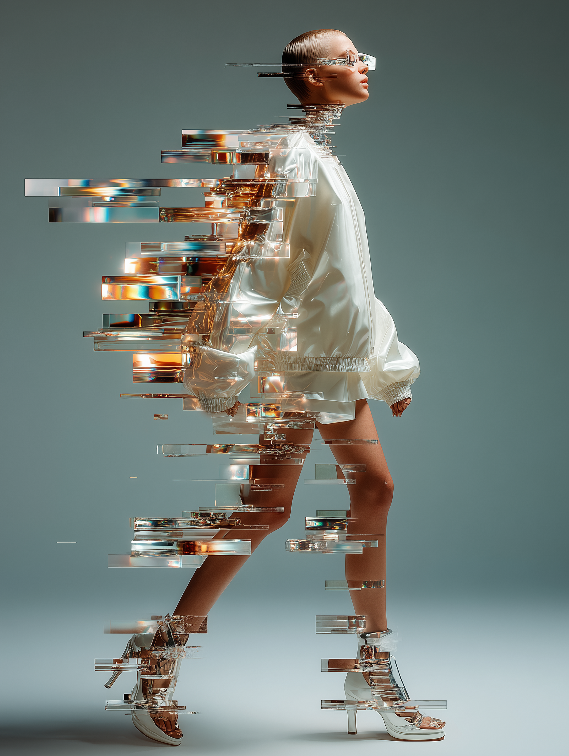 AI Fashion Glitch Effect | Futuristic Model in Motion Concept Art