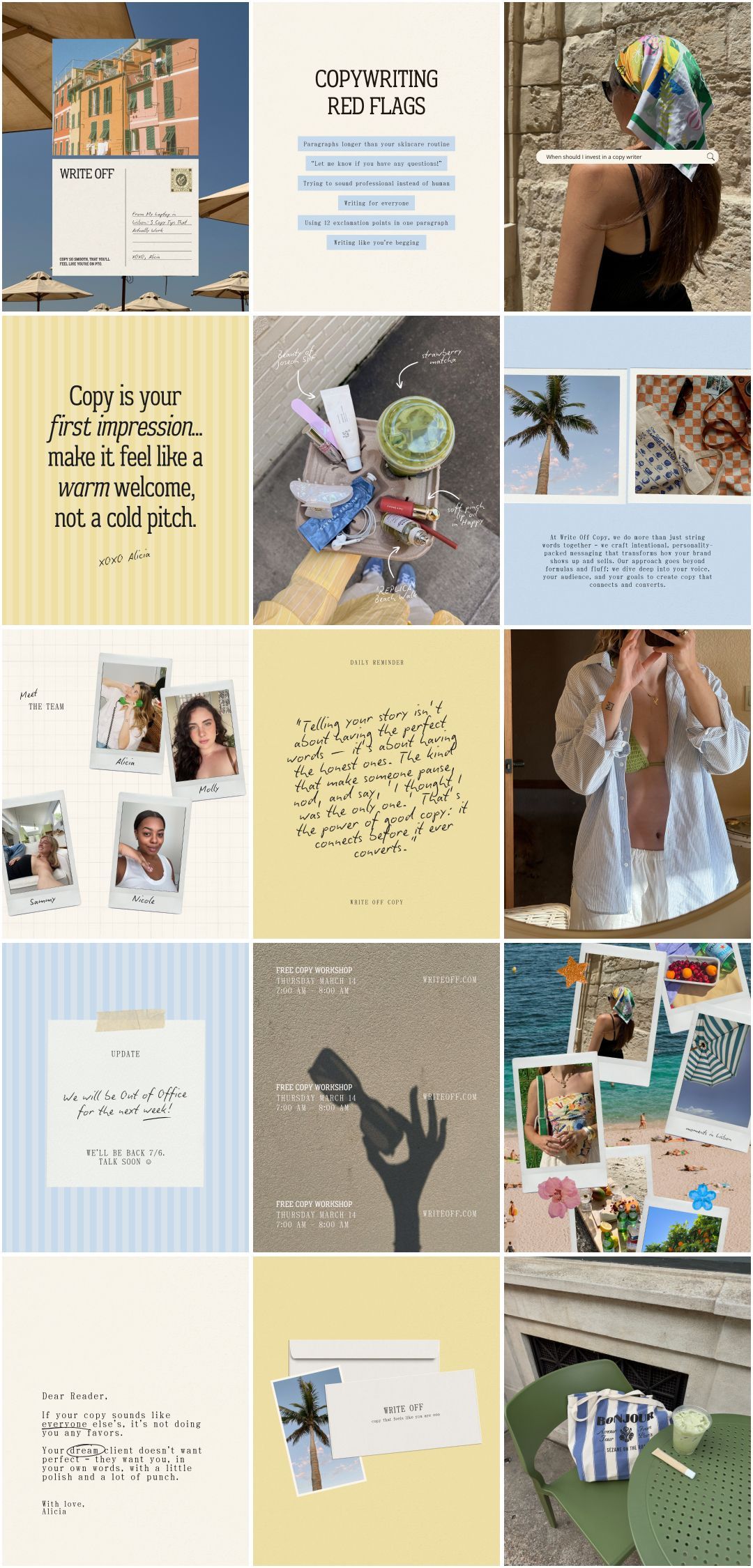 ☀️ FREE Editable Summer Scrapbook Style Instagram Templates for Copywriters | Canva Social Media De