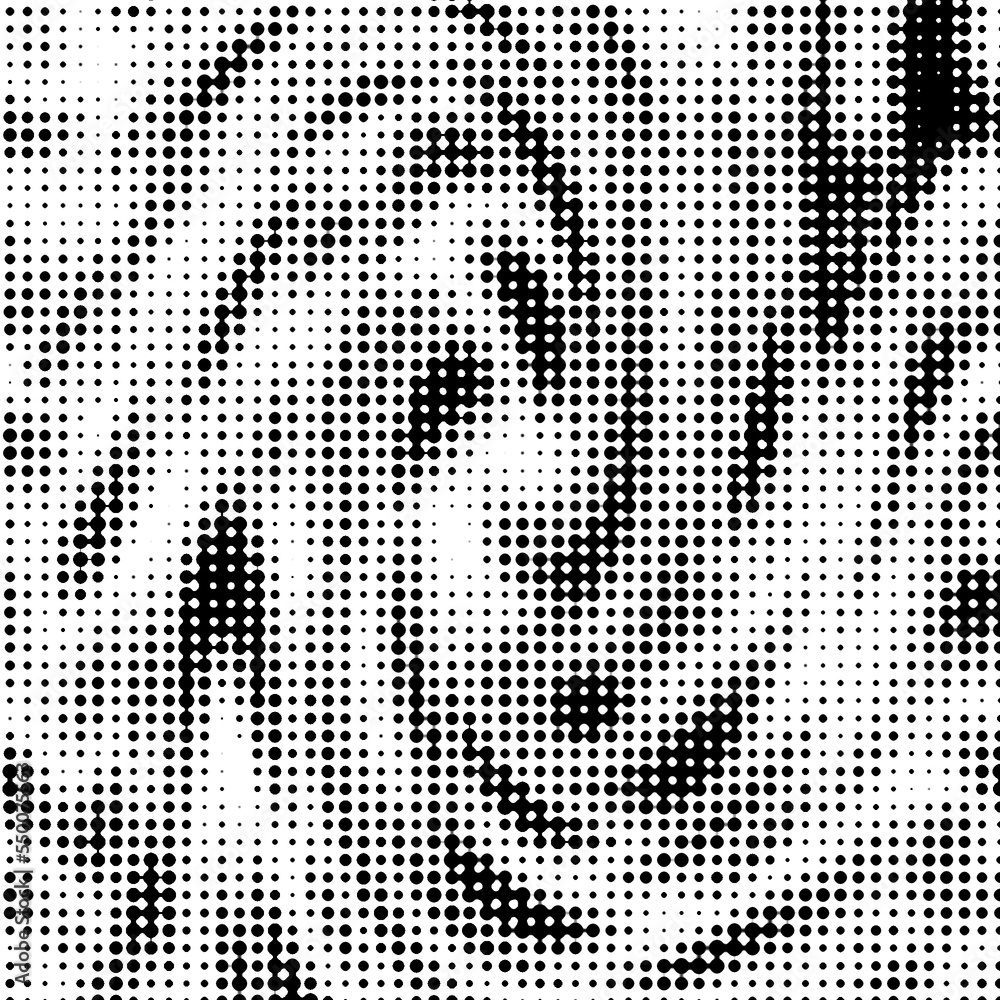 Monochrome twisted dotty background. Abstract halftone pattern. Digital wave texture. Black and white illustration Stock Illustration