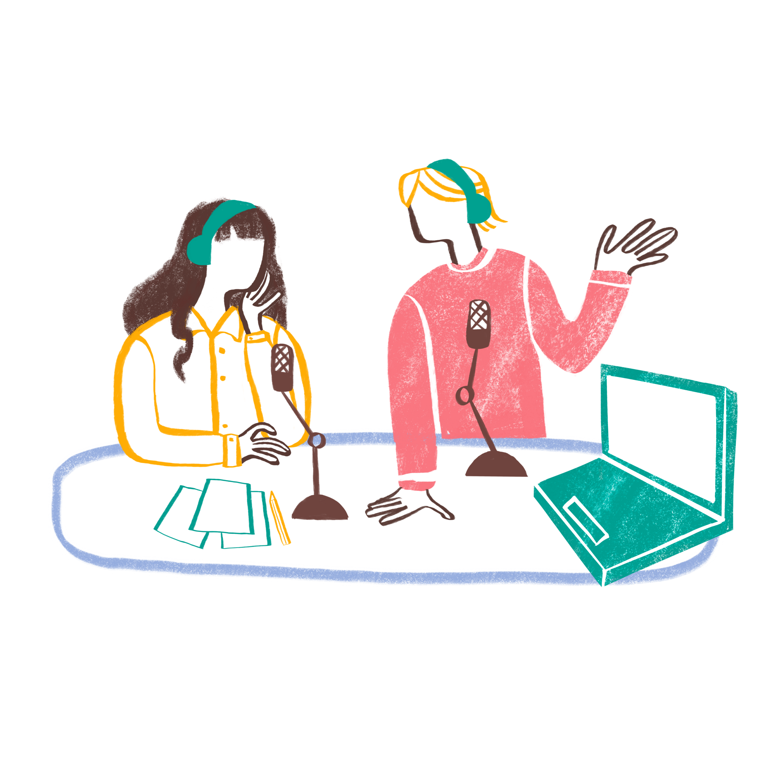 Two hosts talking on a podcast Illustration