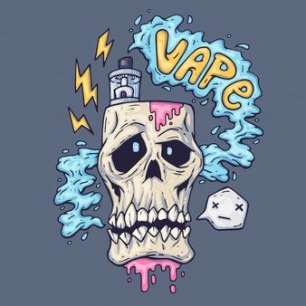 Cartoon skull exhales steam. illustration for vape industry | Premium Vector
