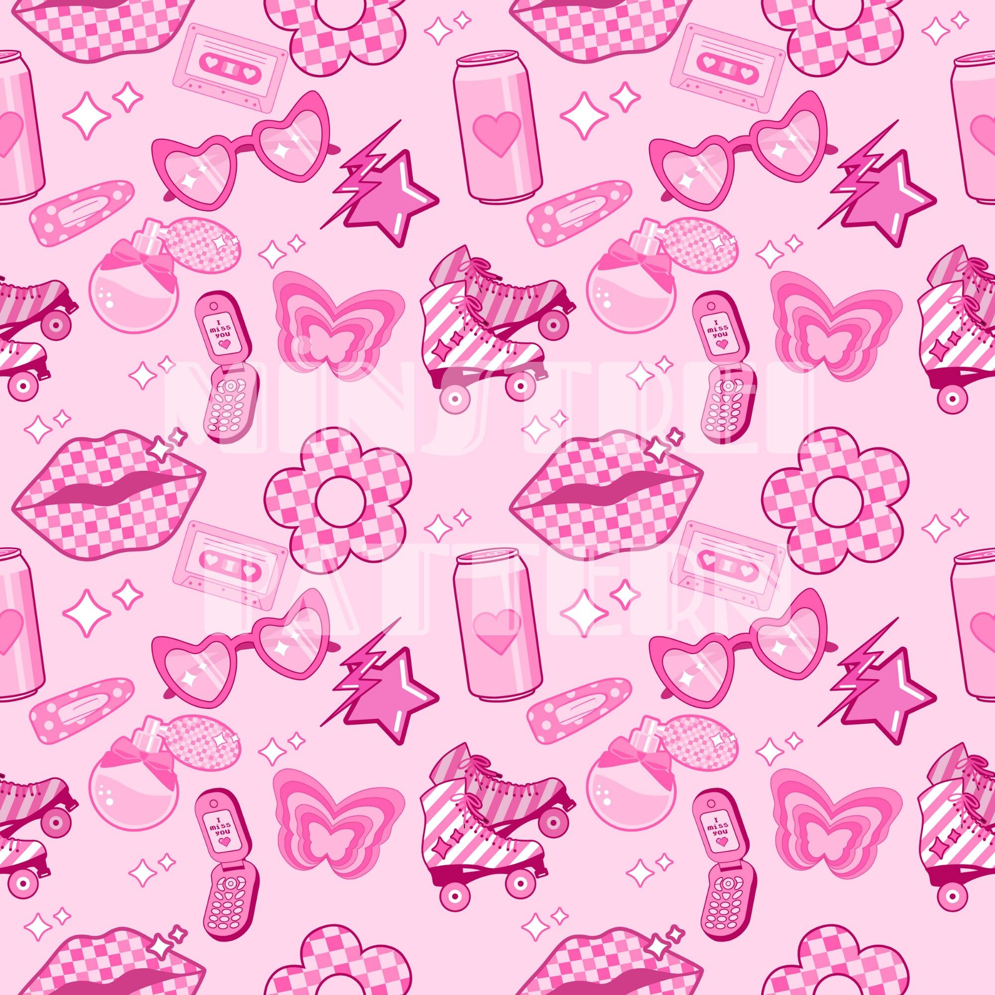 Lèvres rétro Y2k et fichiers de motifs sans couture marguerite à carreaux pour la conception de tissu personnalisé par sublimation d’impression de tissu rose girly