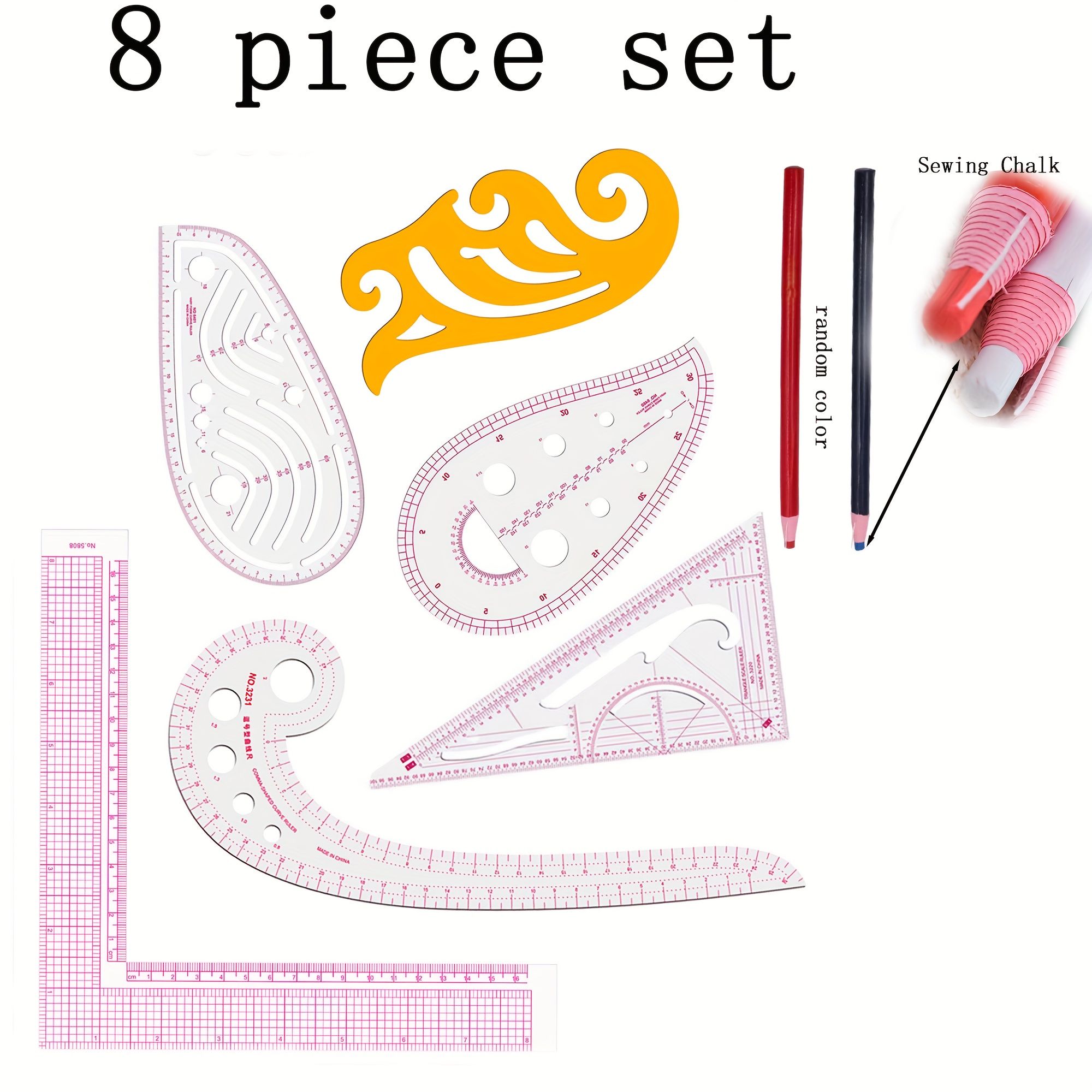 6pcs/8pcs Sewing Gauge Set | Essential Pattern Making Tools For Garment Design, Cutting And Drawing, Made Of Plastic