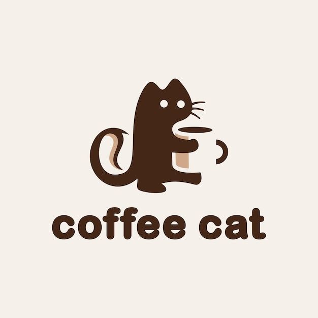 Coffee of cat logo design coffee of cat logo template modern design flat logo vector illustration | Premium Vector