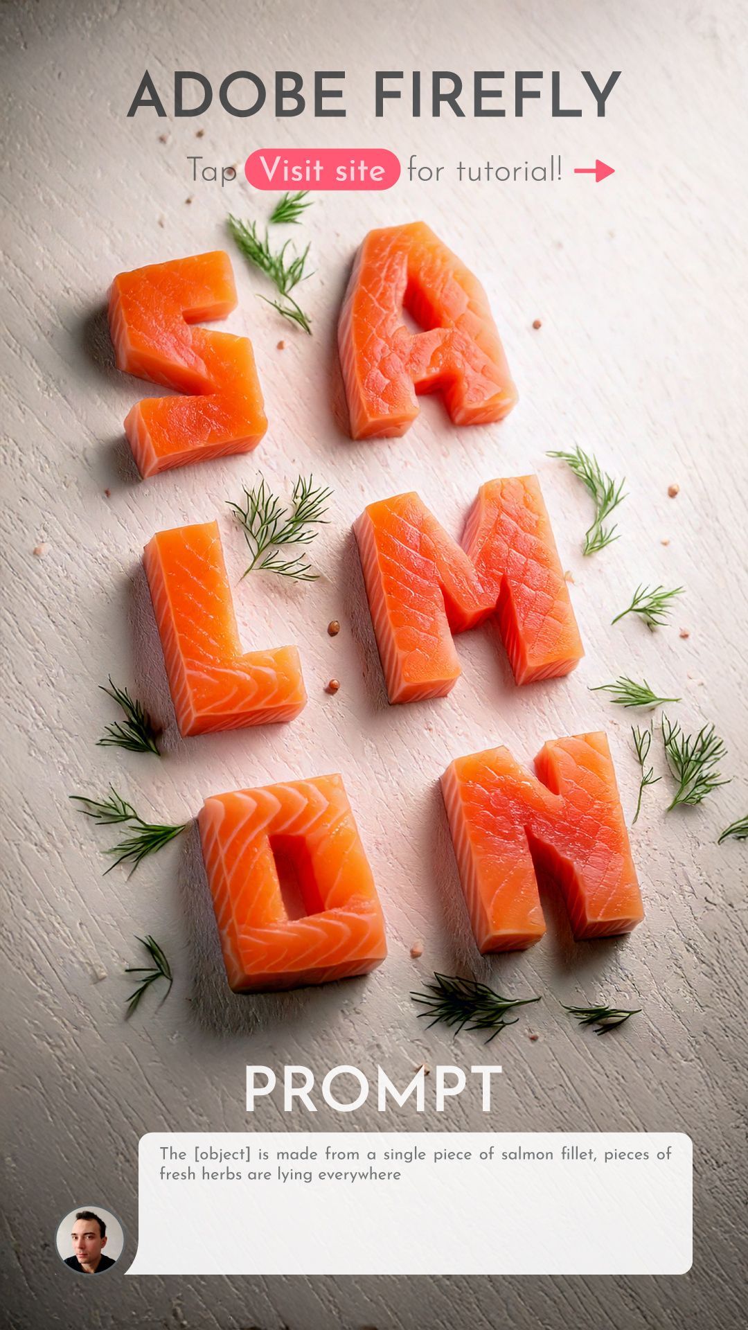 Adobe Firefly Prompt: Salmon Text Effect