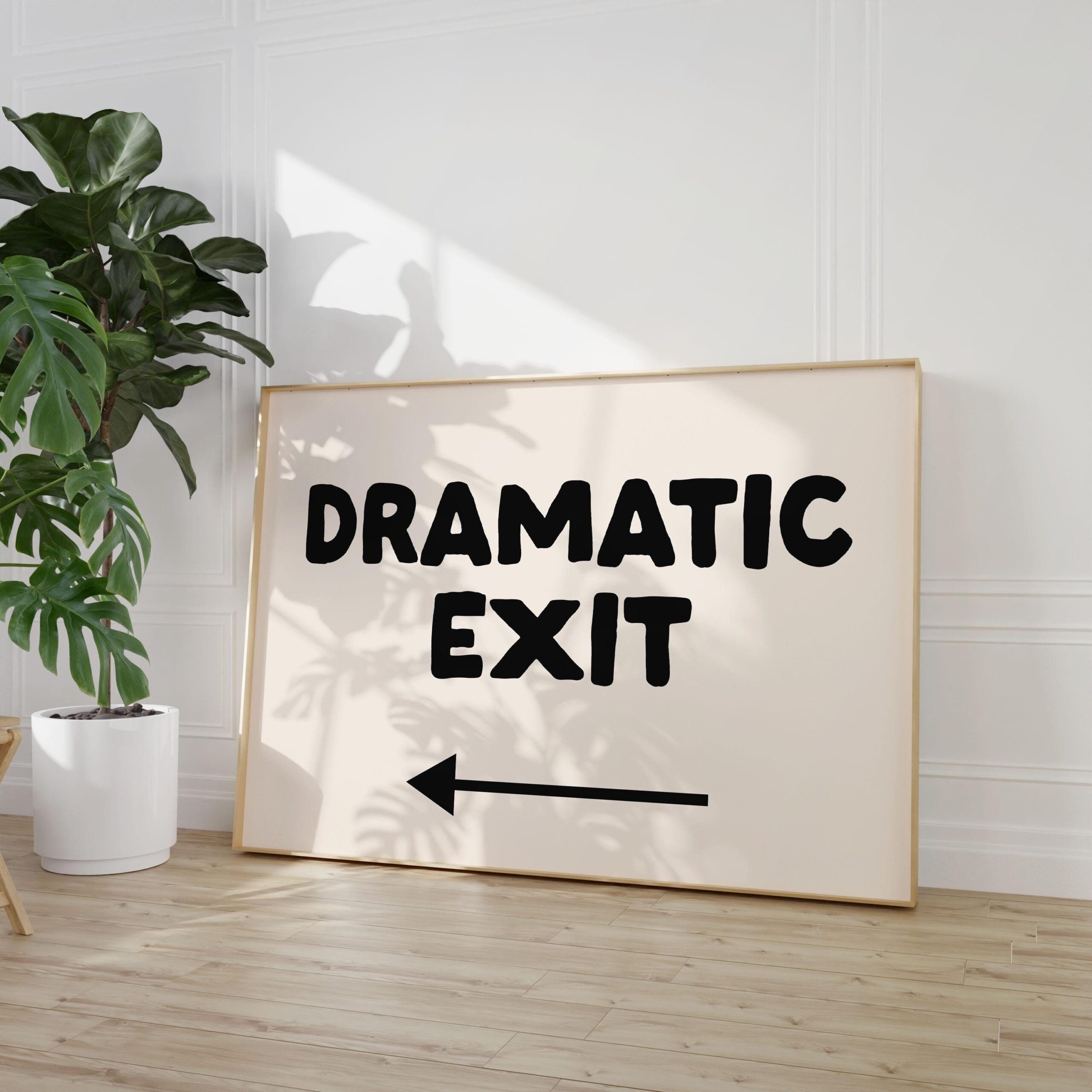 Sortie dramatique *Flèche pointant vers la gauche* Impression artistique | Décoration d’entrée impression neutre drôle, art mural typographie couloir, décoration de dortoir, art mural bureau