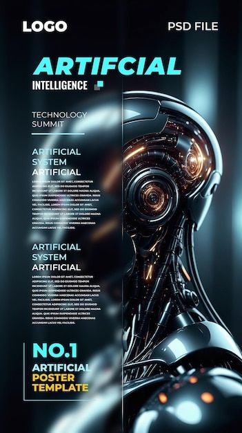 Hd 3d artificial intelligence science fiction technology poster background psd | Premium AI-generated PSD