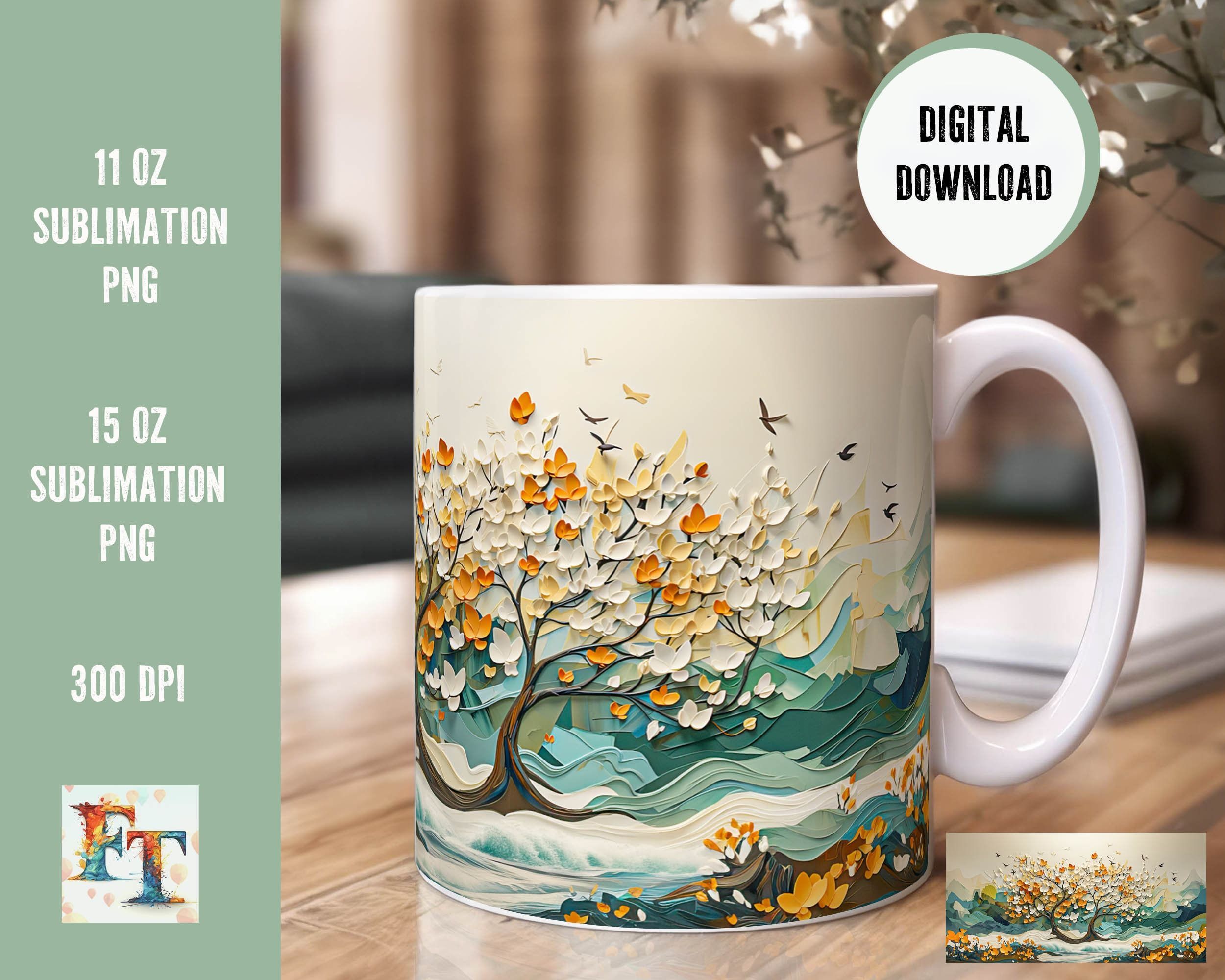 Stylish Japandi Tree of Life 3D Mug Design for Instant Download