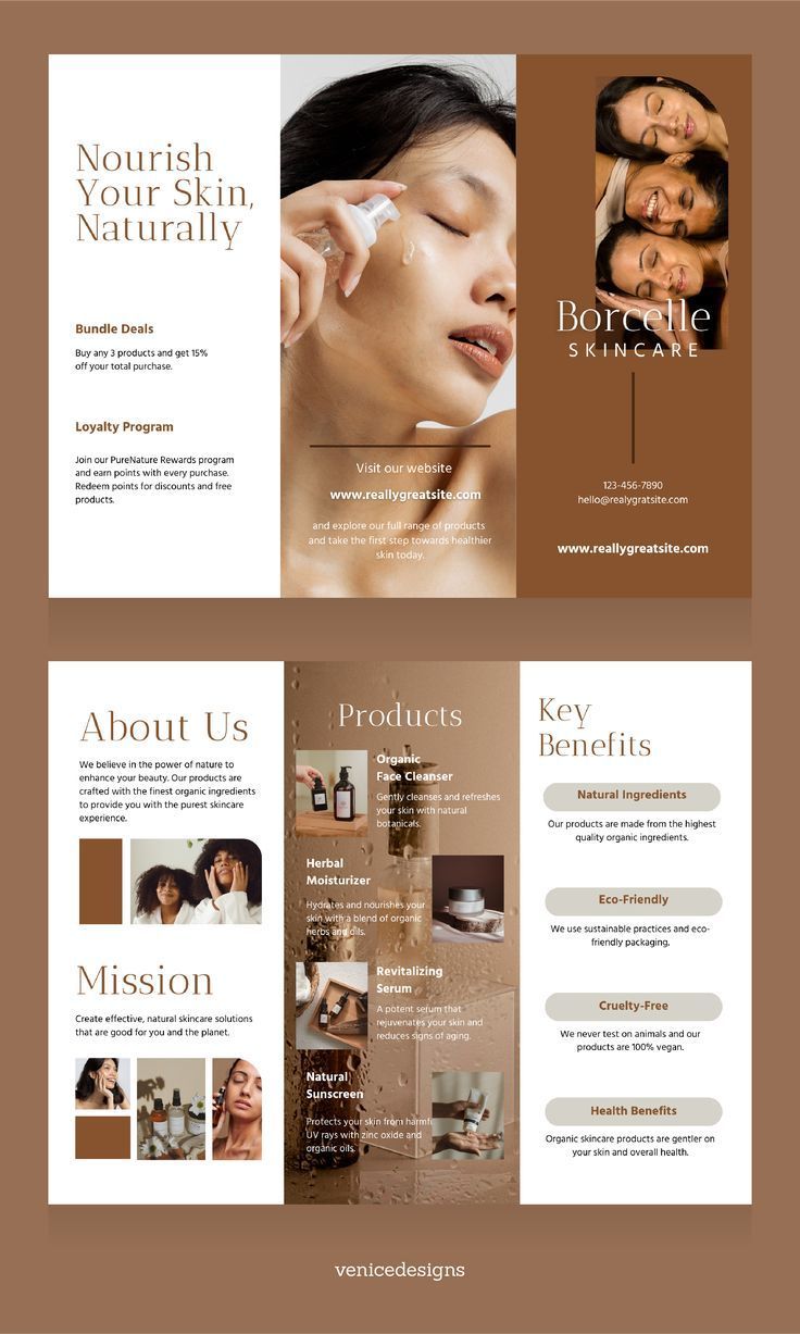 Brown Neutral Elegant Beauty Sales Product Brochure, Canva Trifold Brochure Template