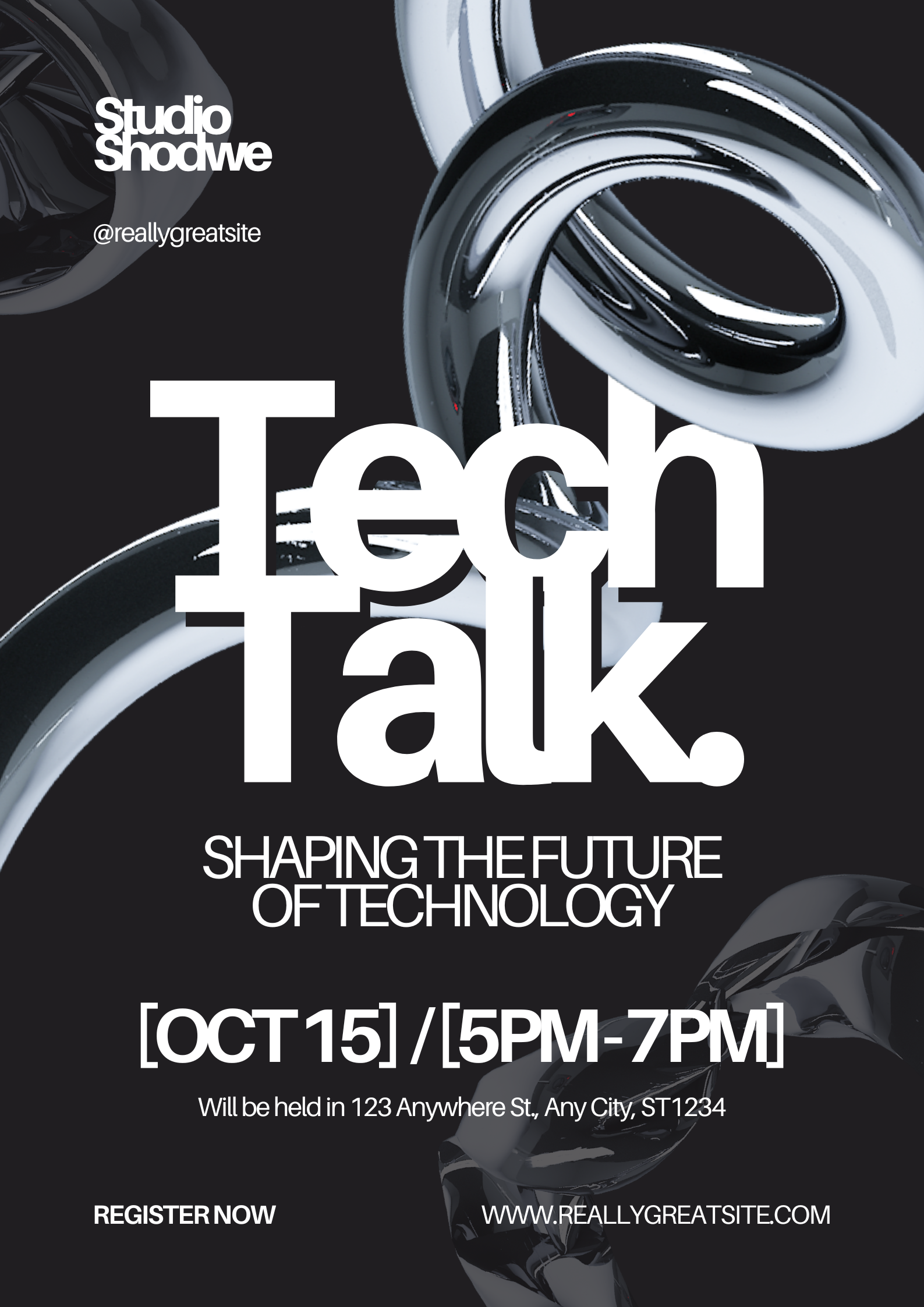 Black and White Metallic Tech Talk Event Poster