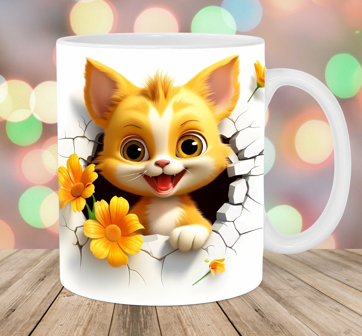 3D Kitten Mug Wrap 11oz & 15oz Mug Template Sunflowers Mug – Etsy