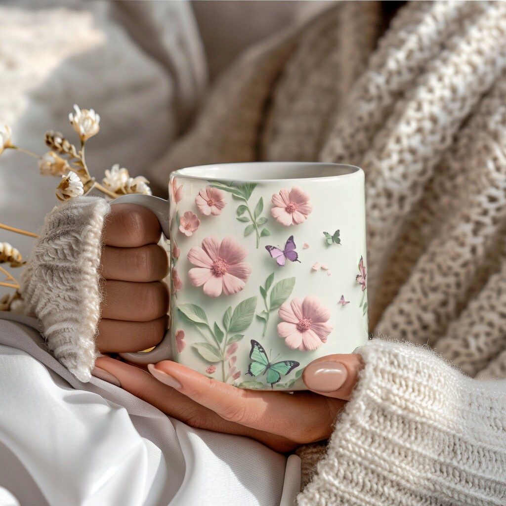 3D Butterflies and Flowers Mug, Unique Pastel Mug, Butterfly Art Mug, Floral Mug, Gift Idea, Elegant Drinkware, Artistic Design, Stylish Mug – Etsy