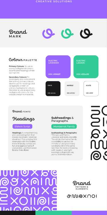 Oodles Creative Branding – Electric Purple, Green Colour Palette with O Brand Mark