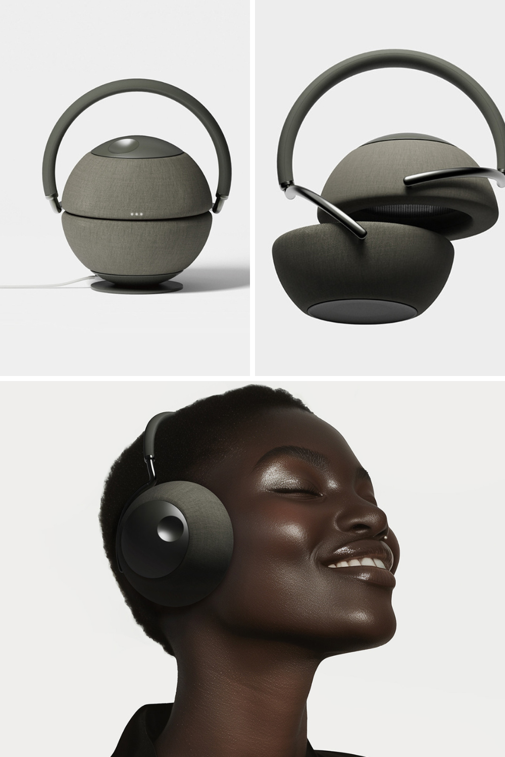 THIS ORB-SHAPED SPEAKER SPLITS INTO TWO HALVES AND TRANSFORMS INTO A PAIR OF HEADPHONES