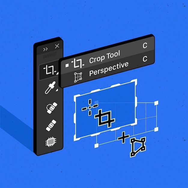 Tools panel crop perspective tool in raster graphic editor isometric 3d vector illustration | Premium Vector