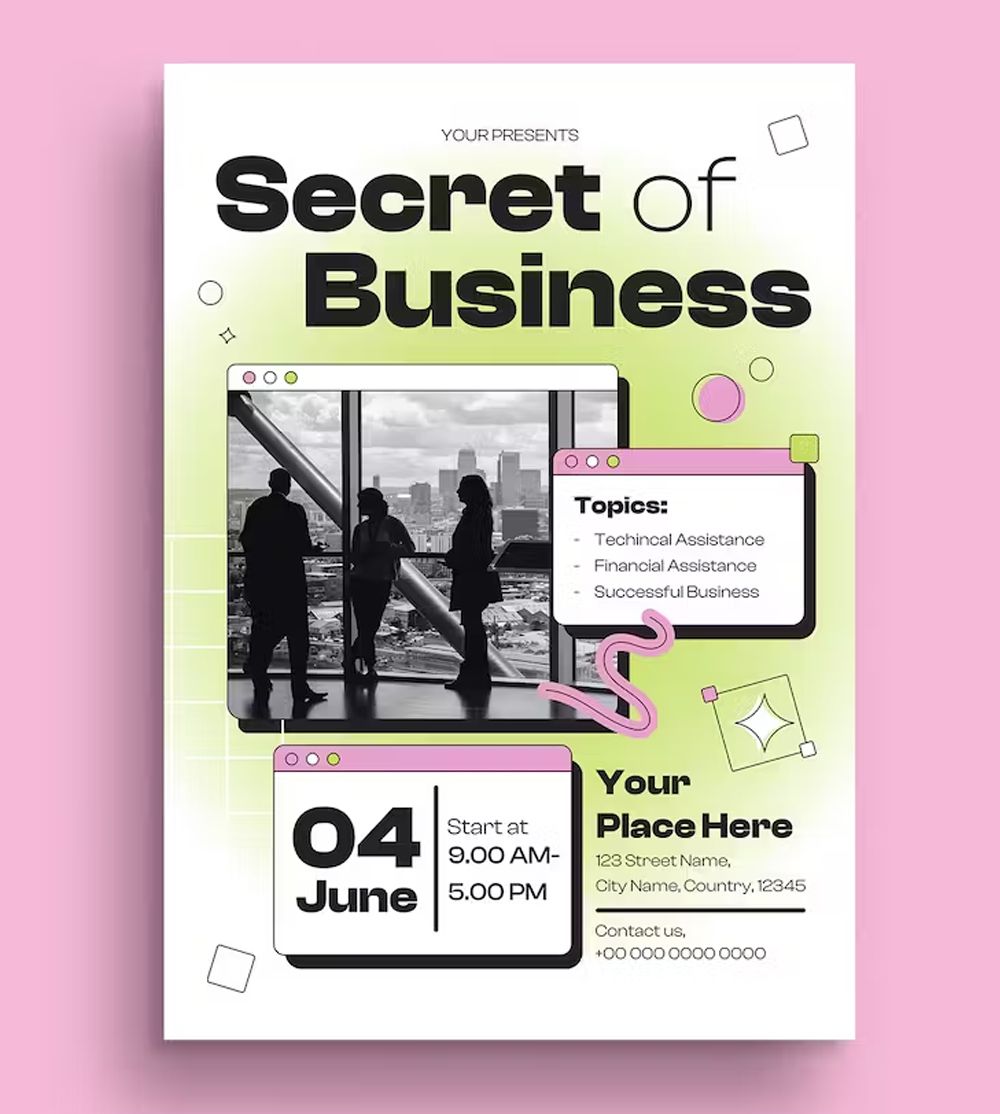 Green Memphis Secret of Business Flyer Template AI, PSD