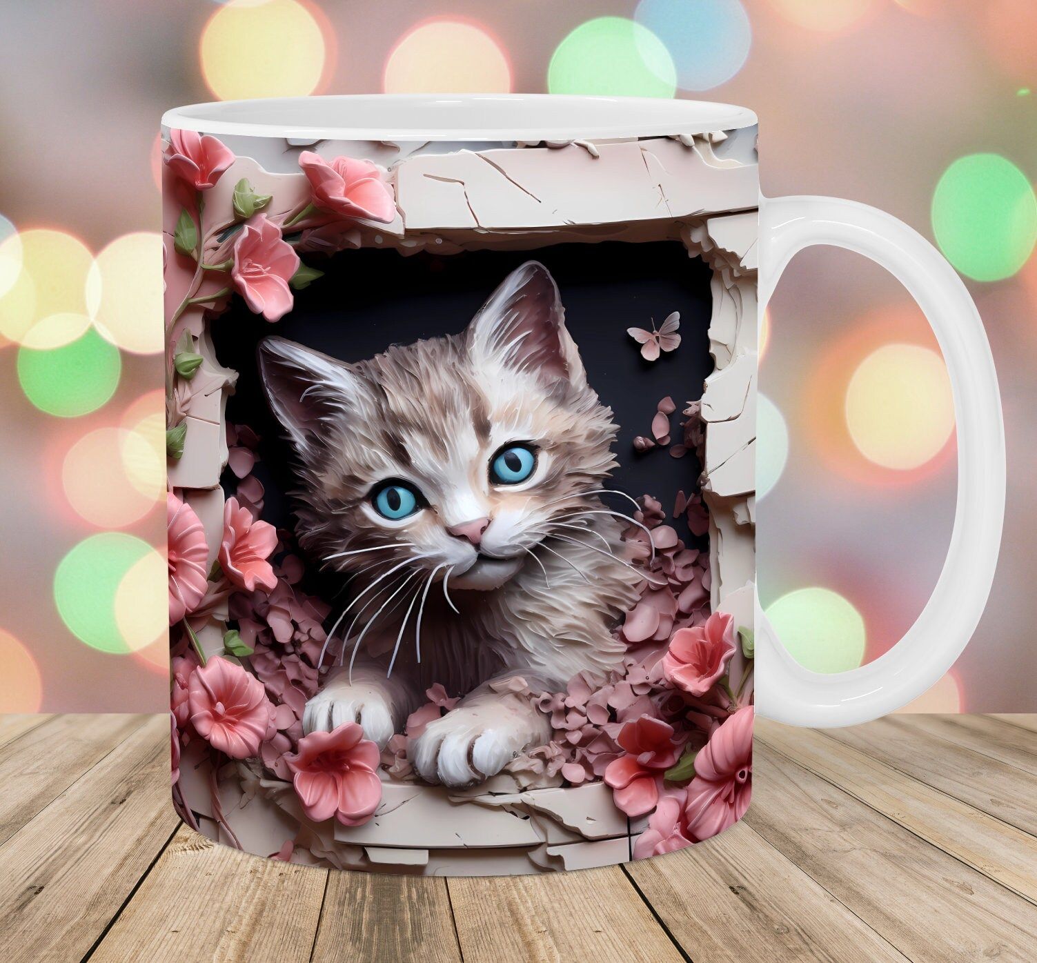 3D Kitten Hole in A Wall Mug Wrap 11oz & 15oz Mug Template – Etsy