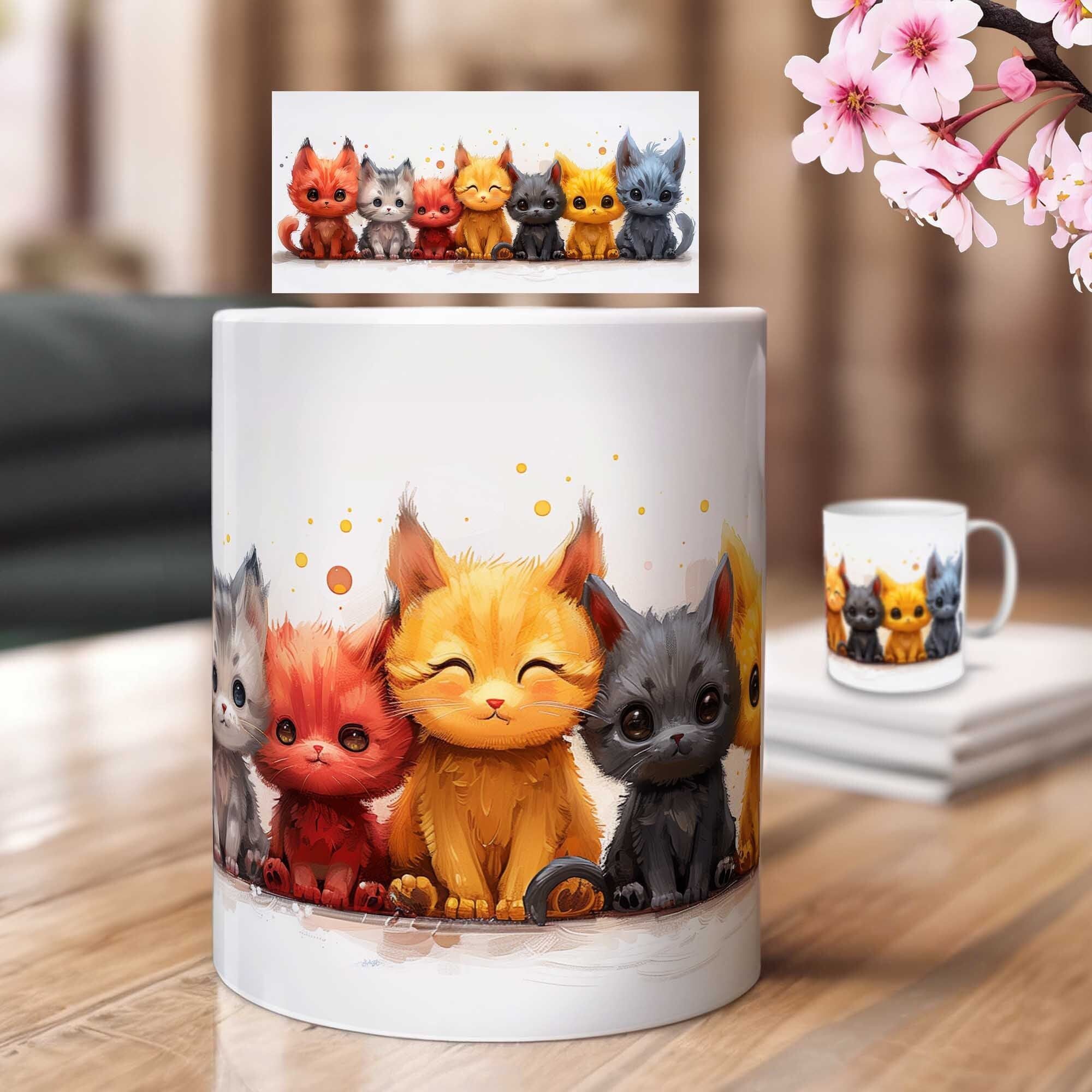 Cat Mug Design – Sublimation Print Template – Watercolor Motif | 11 OZ, 15 OZ PNG Download File Coffee Mug Sublimation File – Etsy
