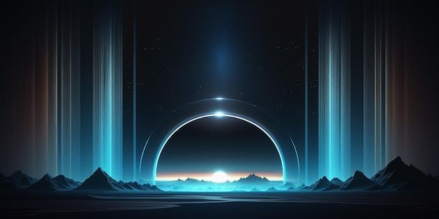 City futuristic horizon background with blue light .created with generative ai | Premium AI-generated image
