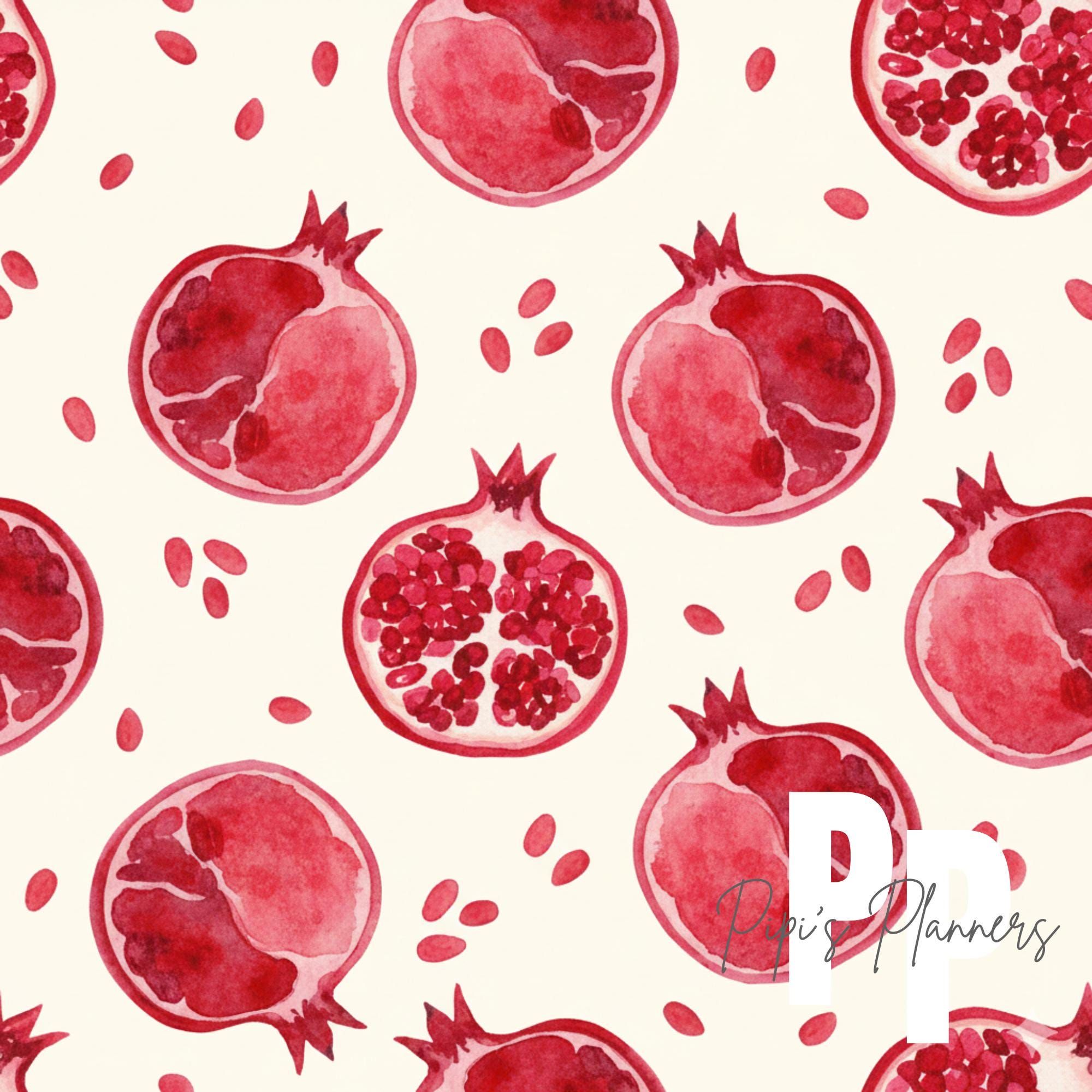 Pomegranate Seamless Pattern | Cute Pastel Pomegranate Digital Paper & Fabric Pattern | Fruit Background | Printable Scrapbook Craft Design