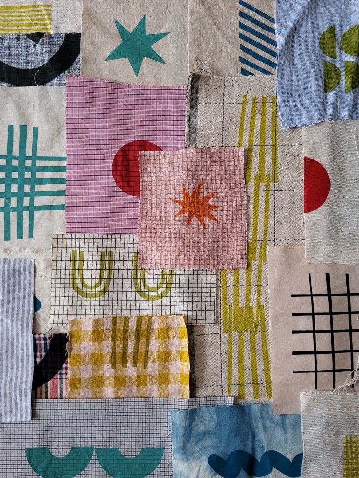 Screen printed patches ready to be turned into purses