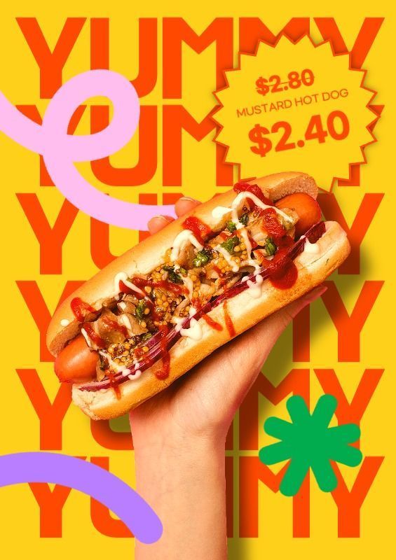 Colorful food menu poster in yellow and orange (poster template)