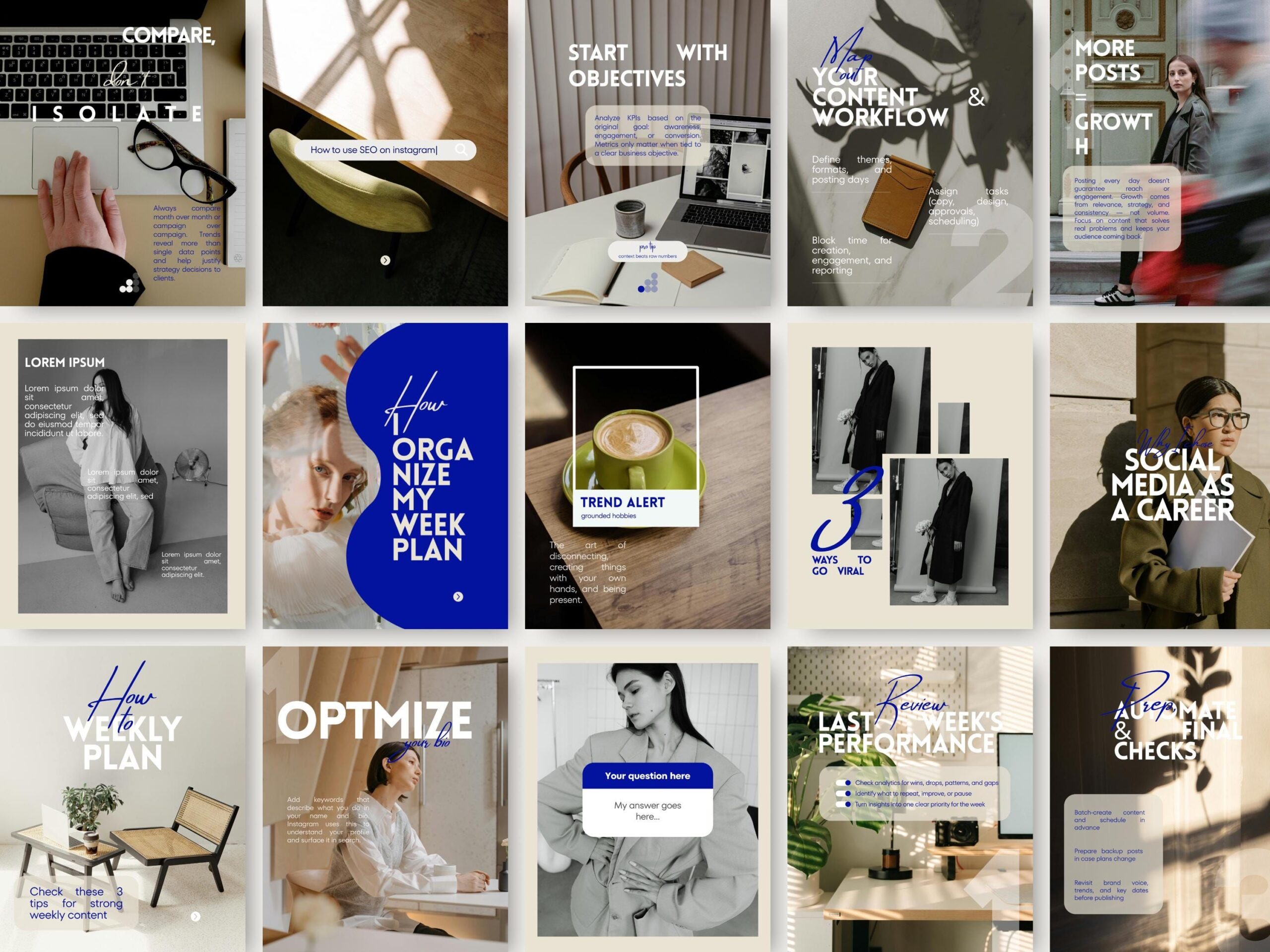 25 modèles de publication Instagram professionnels | Ensemble de modèles Canva pour créateurs de contenu et responsables de réseaux sociaux