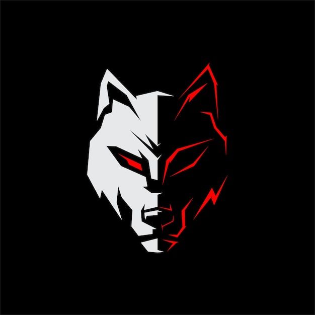 Logotipo de lobo simple ojos de juego vector blanco y rojo afilado | Vector Premium