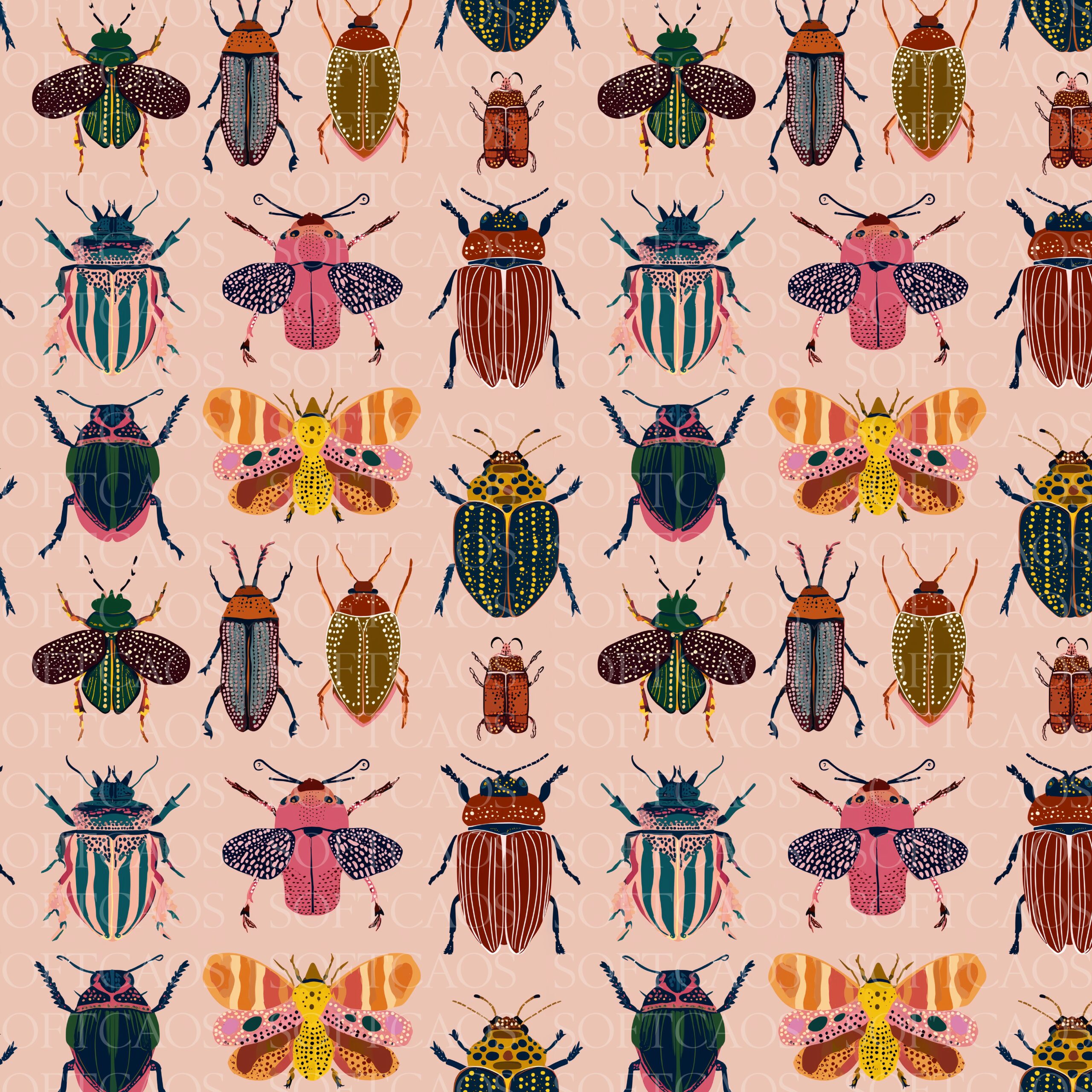 Vintage Beetle Seamless Pattern