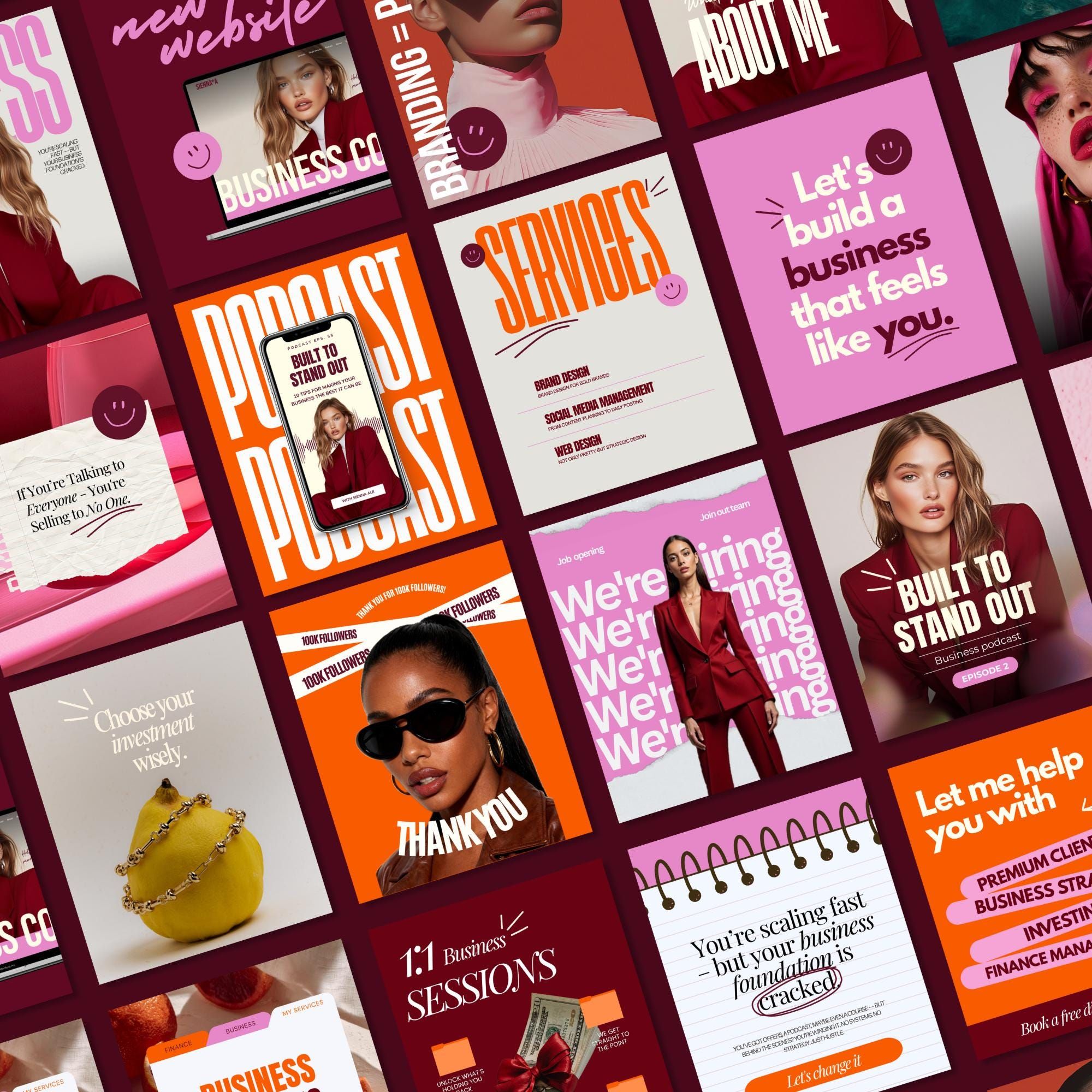 Modèles Instagram orange et rose audacieux : publications sur toile modifiables