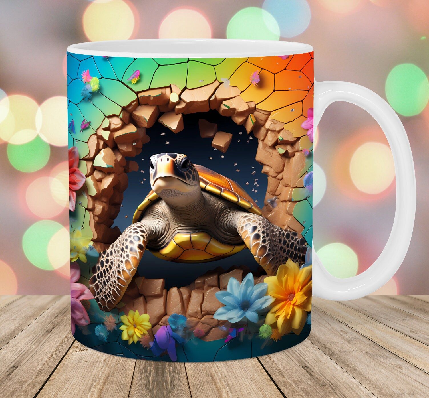 3D Turtle Hole in A Wall Mug Wrap 11oz & 15oz Mug Template – Etsy