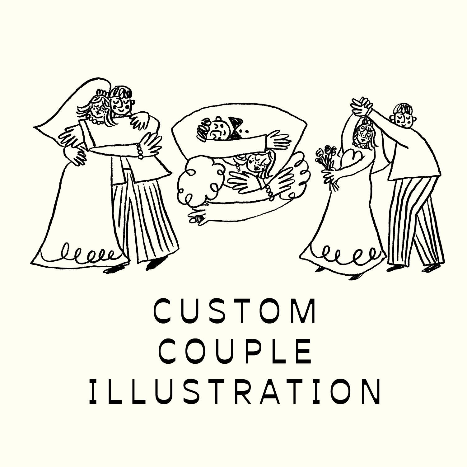 Illustration de mariage personnalisée dessinée à la main couple, logo des jeunes mariés cadeau papeterie, joli portrait de couple, portrait personnalisé