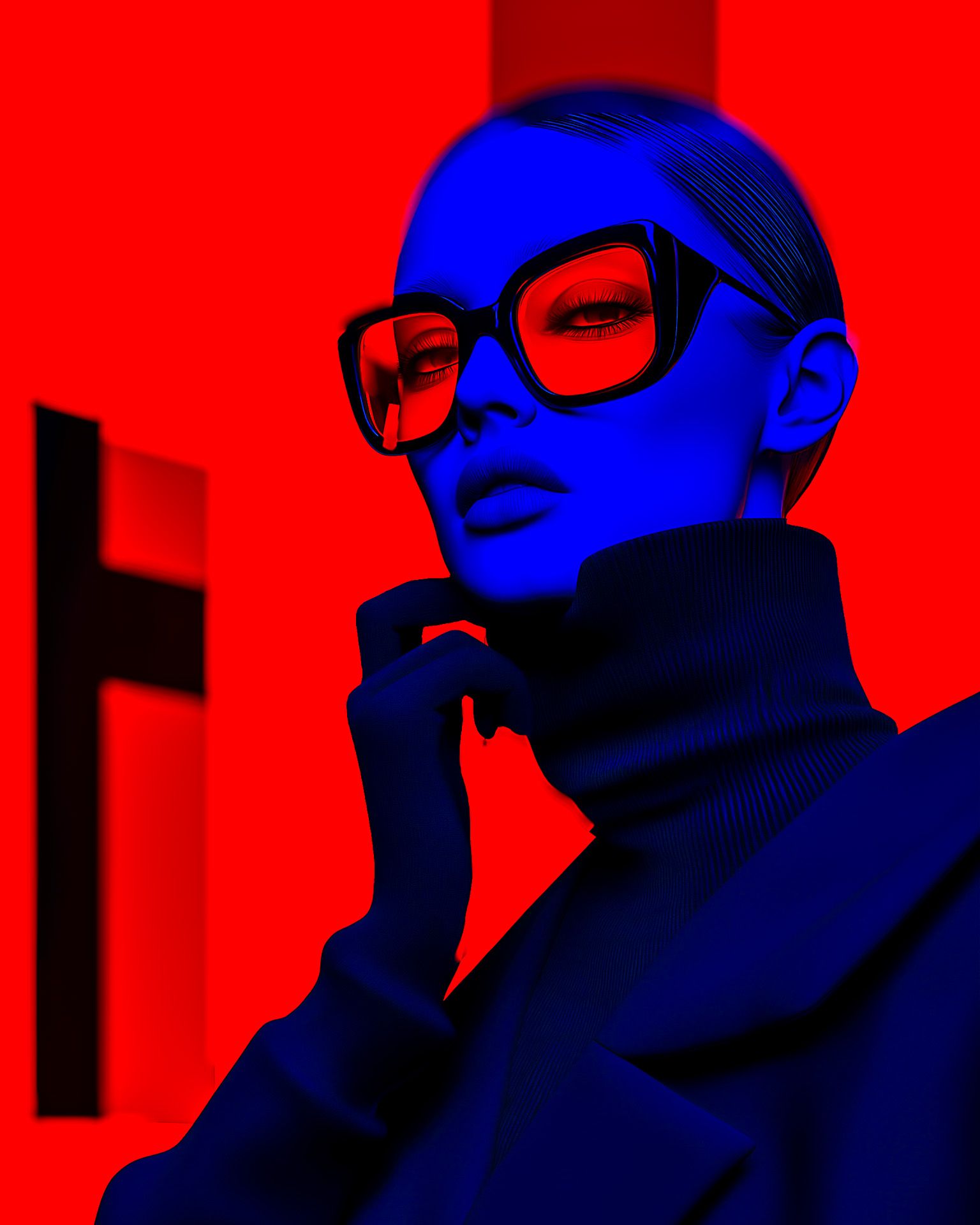 Futuristic Portrait with Bold Colors and Stylish Modern Sunglasses
