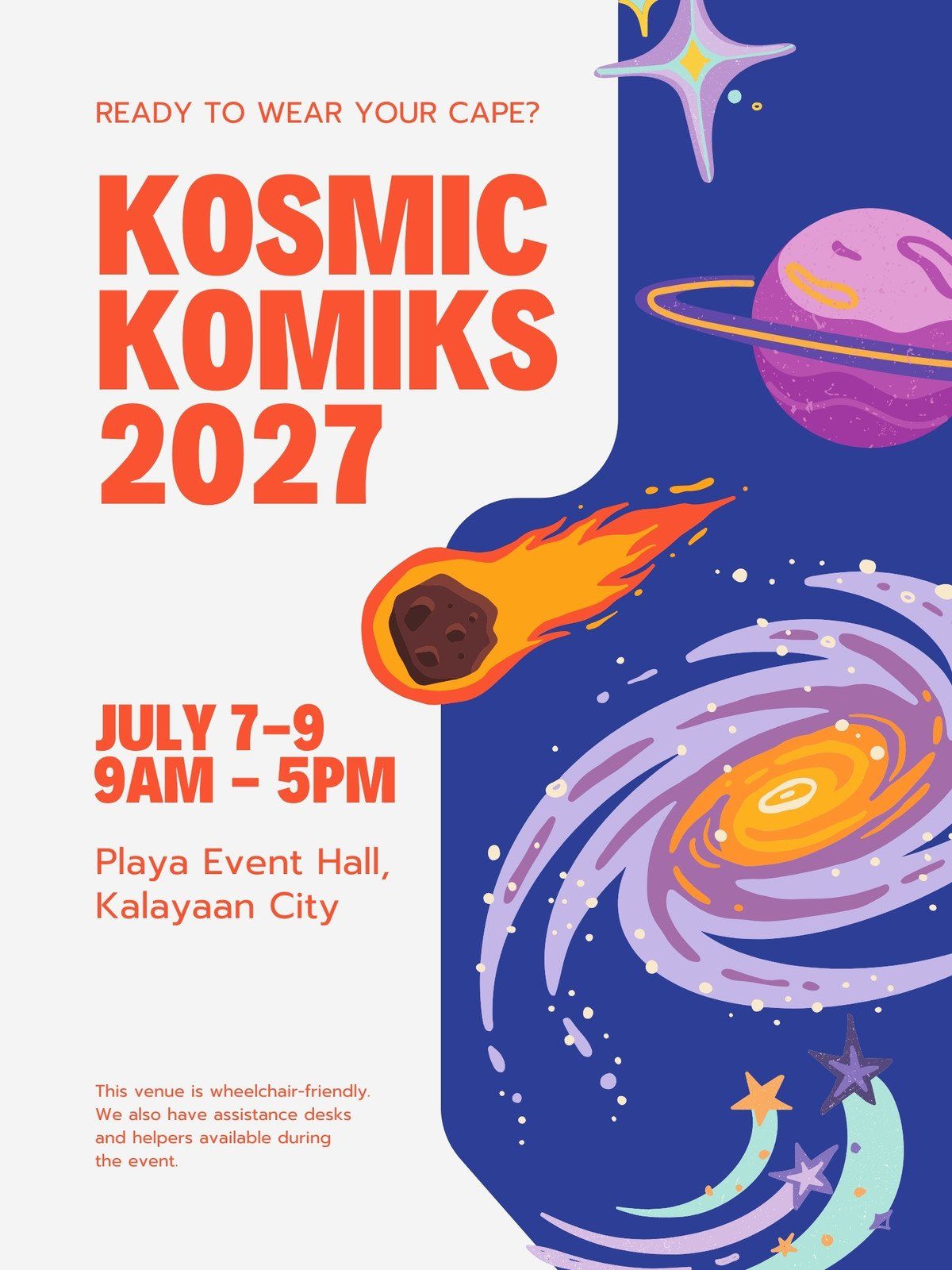 Pop-up Events Komik Con Art Poster in Blue White Orange Modern Dynamic Style – Templates by Canva