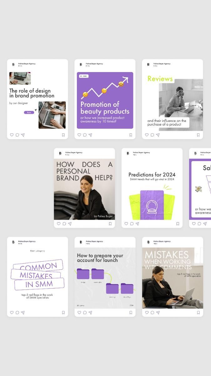 Polina Bayer Agency Instagram Page Design: Trendy & Stylish Brand Identity