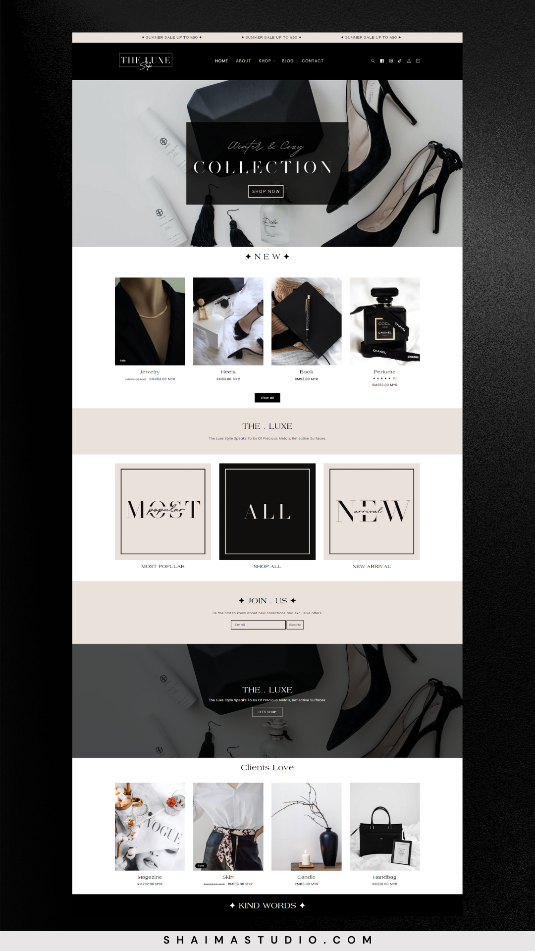 Shopify Luxury Black and White Aesthetic theme Shopify website template Shopify
