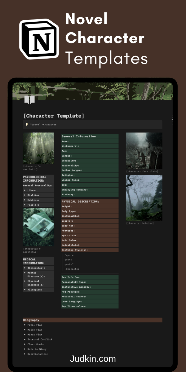 Character Profile Template:  Notion Template for Writers #ghiblithemednotion.