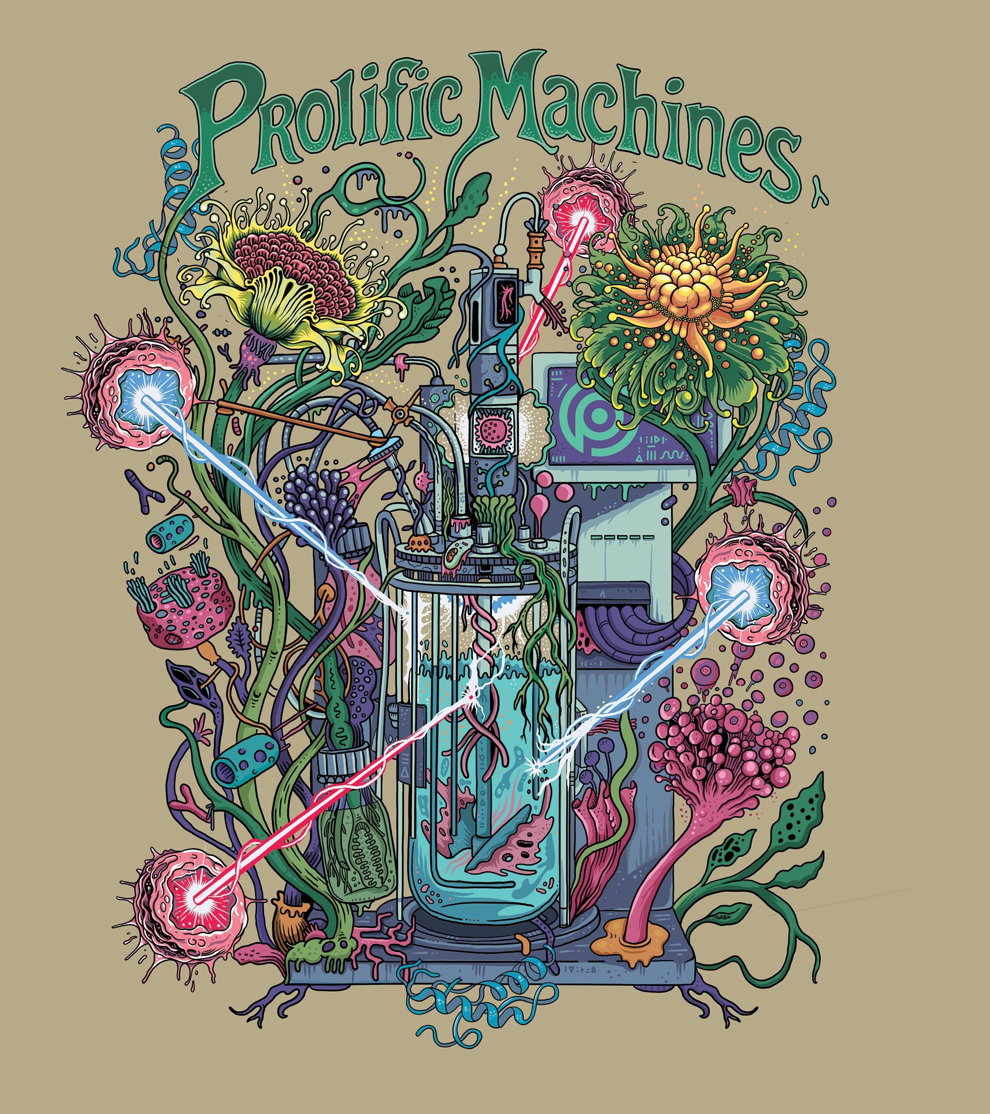 A psychedelic t-shirt illustration of cells controlled by light | Illustration or graphics contest