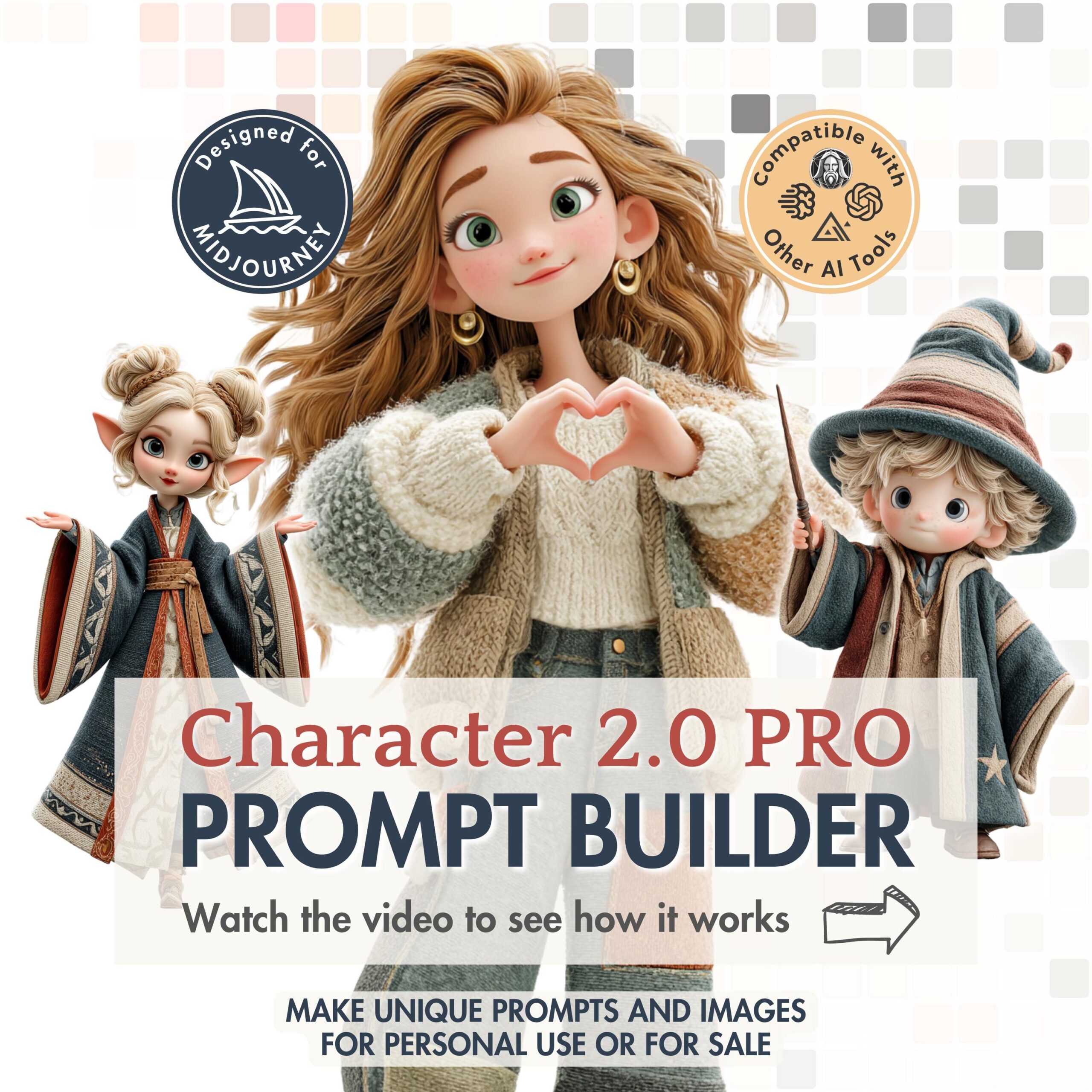 Character Prompt Builder PRO Générateur d’invites à mi-parcours, avatar de l’art conceptuel du personnage cohérent Idéogramme de Dall-E Leonardo ChatGPT habilité