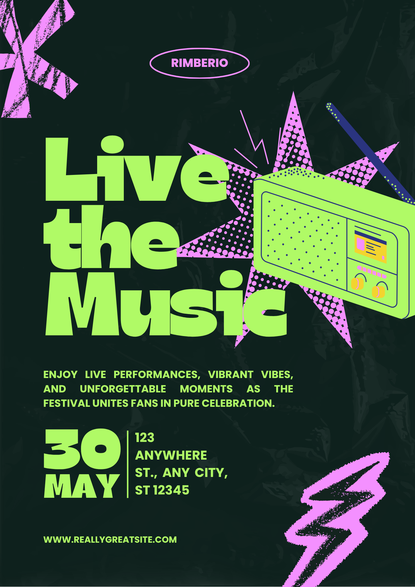 Green and Purple Bold Retro  Music Festival Poster