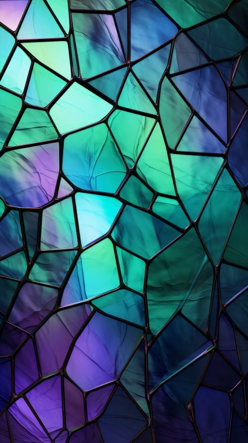 Dreamlike Stained Glass in Light Emerald and Crimson