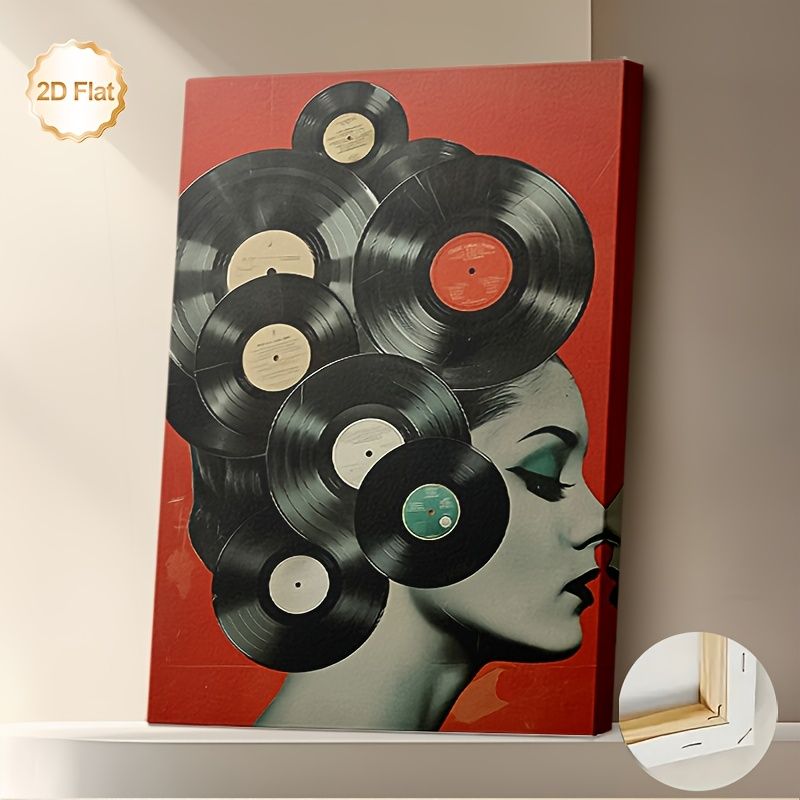 2d Flat, 1pc, Framed Canvas Wall Art Painting, With Frame Wall Art, Vinyl Records Pop Art, Wall Decor, Living Room Bedroom Decor, Home Office , Ideal Gift For Music Lovers Birthday, 2d Flat