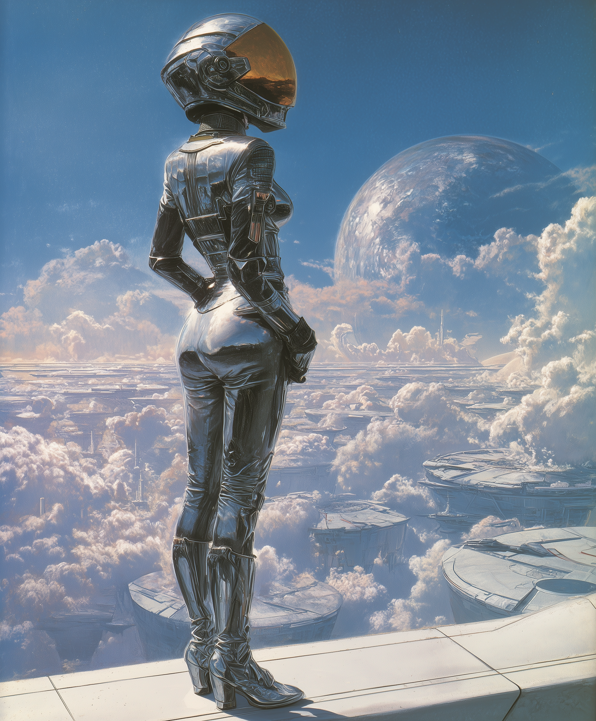 Futuristic Chrome Woman Poster | Retrofuturism Sci-Fi Art | Space Age Wall Decor